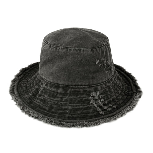 Wide Brim Frayed Bucket Hat